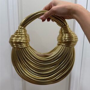Hand-Woven Gold Metallic Handbag